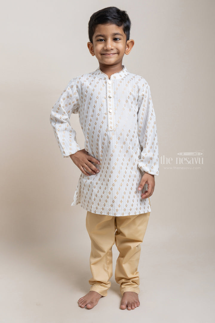 The Nesavu Boys Kurtha Set Fashionable Butta printed White Kurta With Contrast Pant For Little Boys Nesavu 12 (3M) / White / Chanderi BES300A-12 Fashionable Ethnic Wear For Boys | Latest Kurta Collection | The Nesavu
