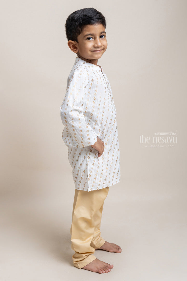 The Nesavu Boys Kurtha Set Fashionable Butta printed White Kurta With Contrast Pant For Little Boys Nesavu Fashionable Ethnic Wear For Boys | Latest Kurta Collection | The Nesavu