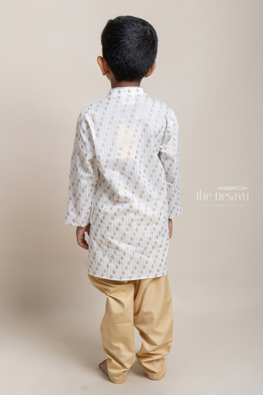 The Nesavu Boys Kurtha Set Fashionable Butta printed White Kurta With Contrast Pant For Little Boys Nesavu Fashionable Ethnic Wear For Boys | Latest Kurta Collection | The Nesavu