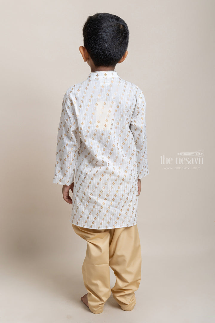 The Nesavu Boys Kurtha Set Fashionable Butta printed White Kurta With Contrast Pant For Little Boys Nesavu Fashionable Ethnic Wear For Boys | Latest Kurta Collection | The Nesavu