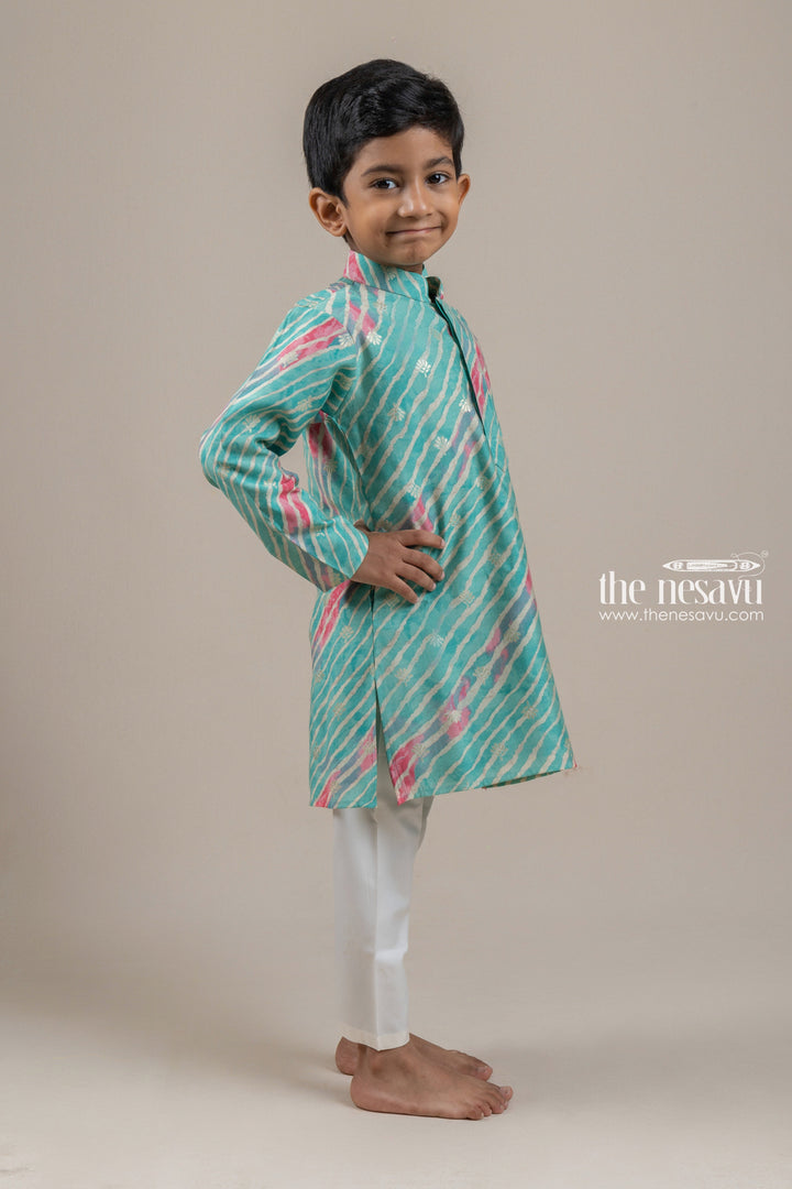 The Nesavu Boys Kurtha Set Fashionable Printed Green Kurta With White Pant For Boys Nesavu Latest kurta collection For Boys | New Collection For Boys | The Nesavu