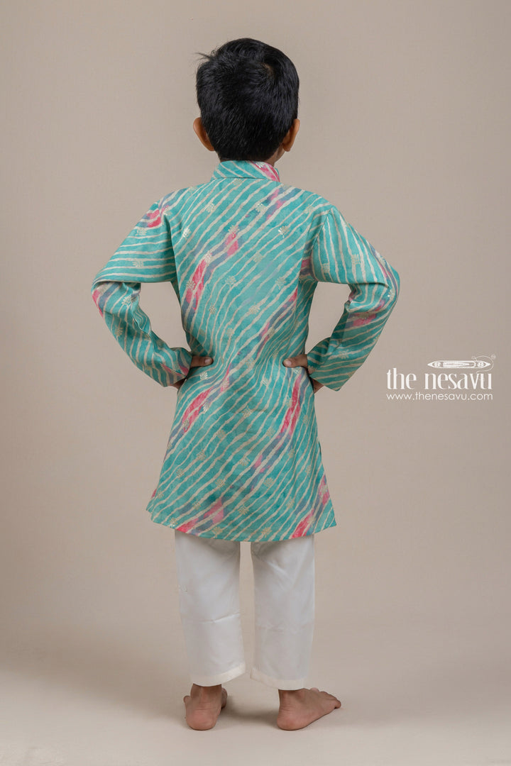 The Nesavu Boys Kurtha Set Fashionable Printed Green Kurta With White Pant For Boys Nesavu Latest kurta collection For Boys | New Collection For Boys | The Nesavu