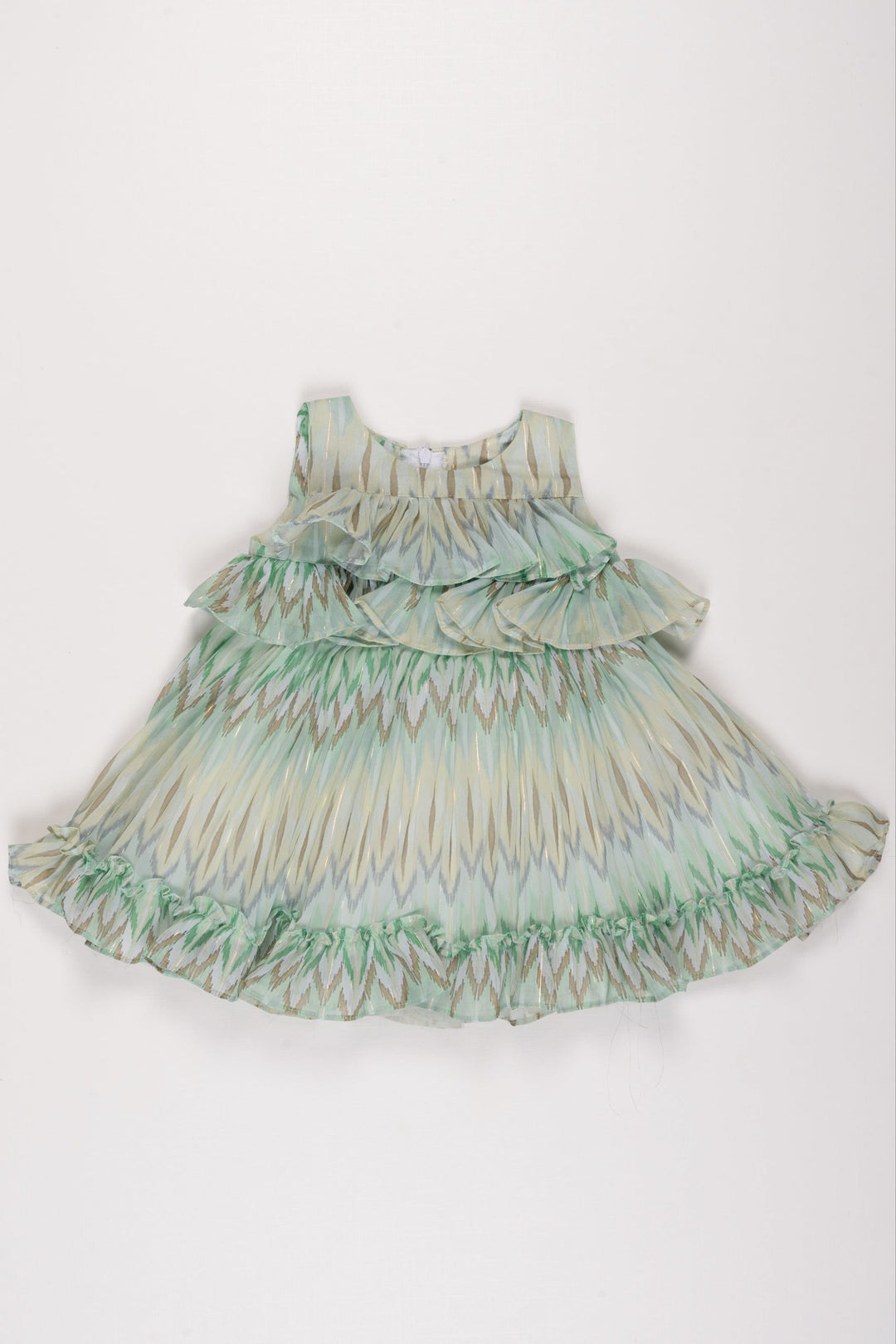 The Nesavu Girls Fancy Frock Featherlight Ruffle Frock: Ethereal Girls' Dress with Soft Feather Print Nesavu 16 (1Y) / Blue GFC1192B-16 Girls Blue Feather Print Dress | Spring Ruffle Frock | Whimsical Party Attire | The Nesavu