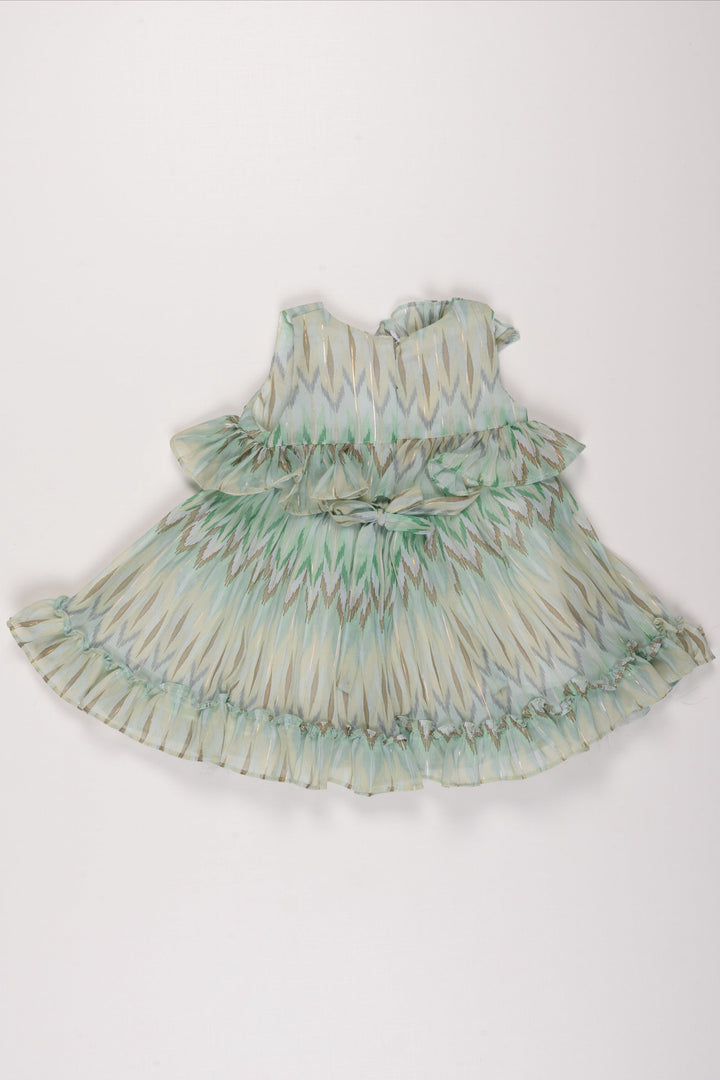 The Nesavu Girls Fancy Frock Featherlight Ruffle Frock: Ethereal Girls' Dress with Soft Feather Print Nesavu Girls Blue Feather Print Dress | Spring Ruffle Frock | Whimsical Party Attire | The Nesavu