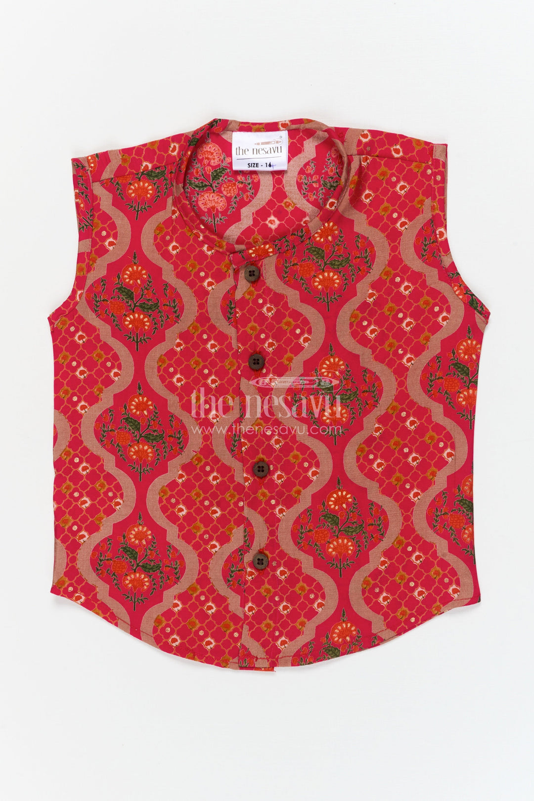 The Nesavu Baby Jablas Festive Baby Jabla Top with Traditional Floral Pattern Nesavu 10 (NB) / Red / Viscose Silk IF044B-10 Nesavu festive floral baby jabla in breathable modal silk – perfect for functions and ethnic dressing
