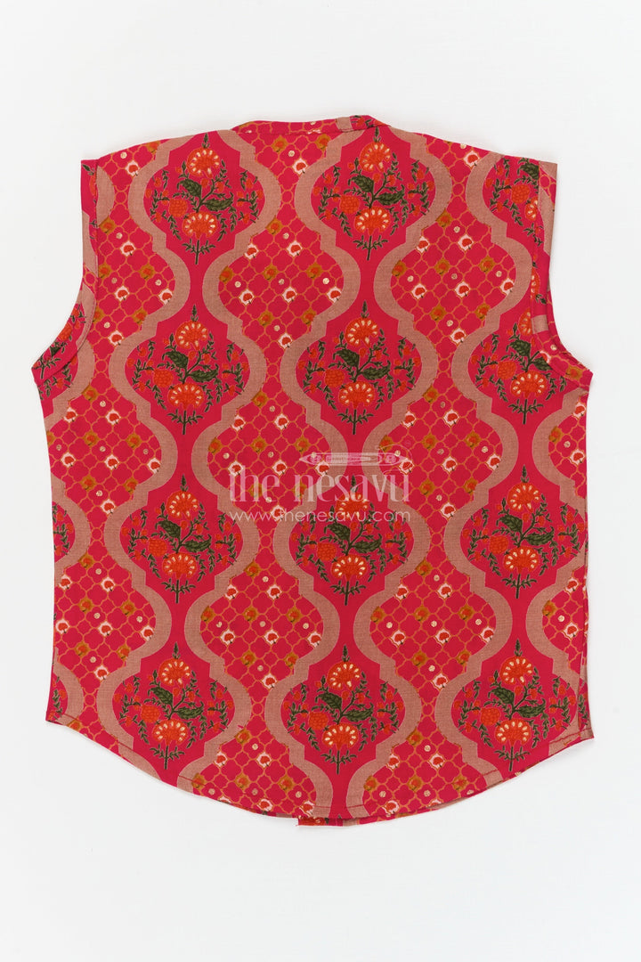 The Nesavu Baby Jablas Festive Baby Jabla Top with Traditional Floral Pattern Nesavu 10 (NB) / Red / Viscose Silk IF044B-10 Nesavu festive floral baby jabla in breathable modal silk – perfect for functions and ethnic dressing