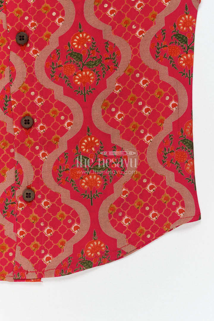 The Nesavu Baby Jablas Festive Baby Jabla Top with Traditional Floral Pattern Nesavu 10 (NB) / Red / Viscose Silk IF044B-10 Nesavu festive floral baby jabla in breathable modal silk – perfect for functions and ethnic dressing