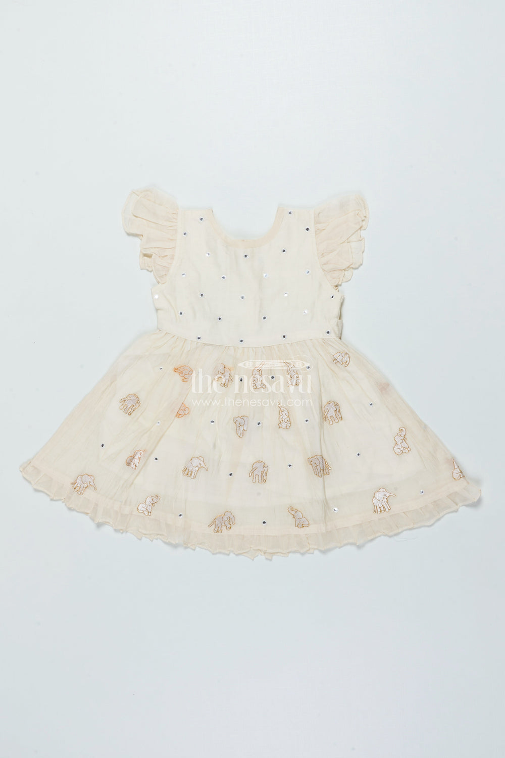 The Nesavu Girls Chanderi Frock Festive Chanderi Frock for Baby Girls for Cultural Events and Rituals Nesavu 16 (1Y) / Cream GFC1998A-16 Nesavu festive chanderi embroidered frock baby girls cultural events traditional rituals