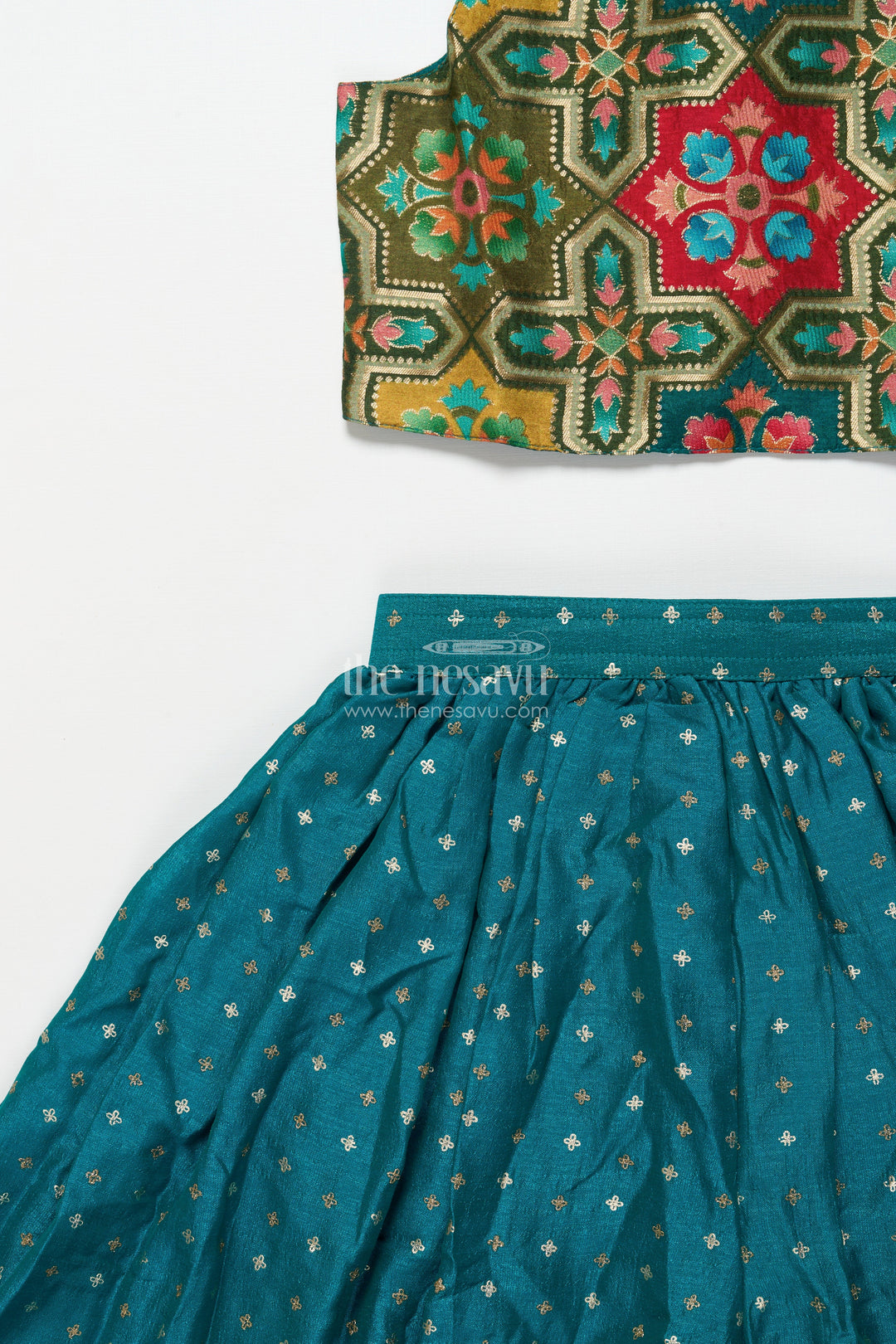 The Nesavu Girls Sharara / Plazo Set Festive Ethnic Sharara Set with Embroidered Jacket and Mirror Detailing Nesavu Nesavu girls ethnic sharara set embroidered festive jacket flared pants
