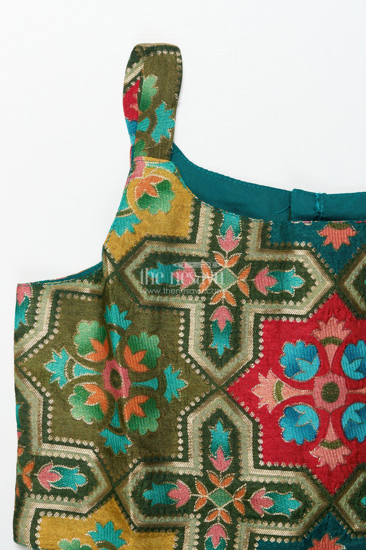 The Nesavu Girls Sharara / Plazo Set Festive Ethnic Sharara Set with Embroidered Jacket and Mirror Detailing Nesavu Nesavu girls ethnic sharara set embroidered festive jacket flared pants
