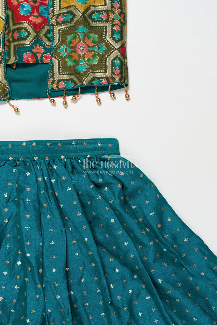 The Nesavu Girls Sharara / Plazo Set Festive Ethnic Sharara Set with Embroidered Jacket and Mirror Detailing Nesavu Nesavu girls ethnic sharara set embroidered festive jacket flared pants