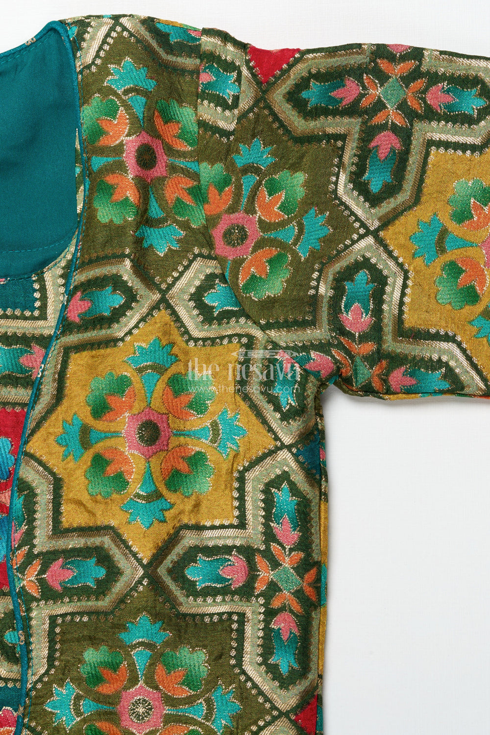 The Nesavu Girls Sharara / Plazo Set Festive Ethnic Sharara Set with Embroidered Jacket and Mirror Detailing Nesavu Nesavu girls ethnic sharara set embroidered festive jacket flared pants