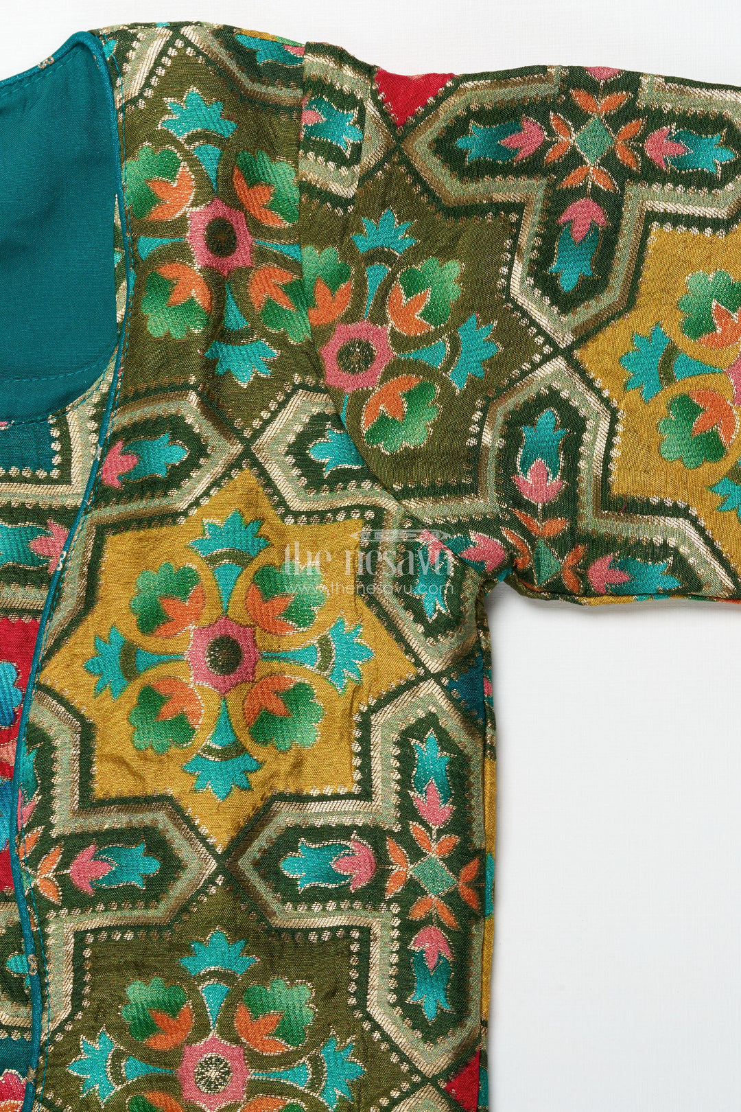The Nesavu Girls Sharara / Plazo Set Festive Ethnic Sharara Set with Embroidered Jacket and Mirror Detailing Nesavu Nesavu girls ethnic sharara set embroidered festive jacket flared pants