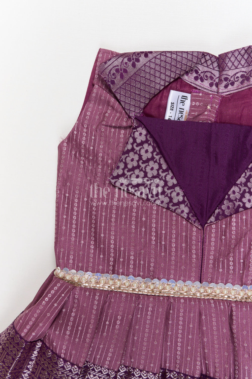 The Nesavu Girls Kanchi Silk Frock Festive Kanchi Silk Frock for Toddler Girls for Birthdays and Poojas Nesavu Nesavu festive kanchi silk frock for toddler girls with zari pleats and printed collar design