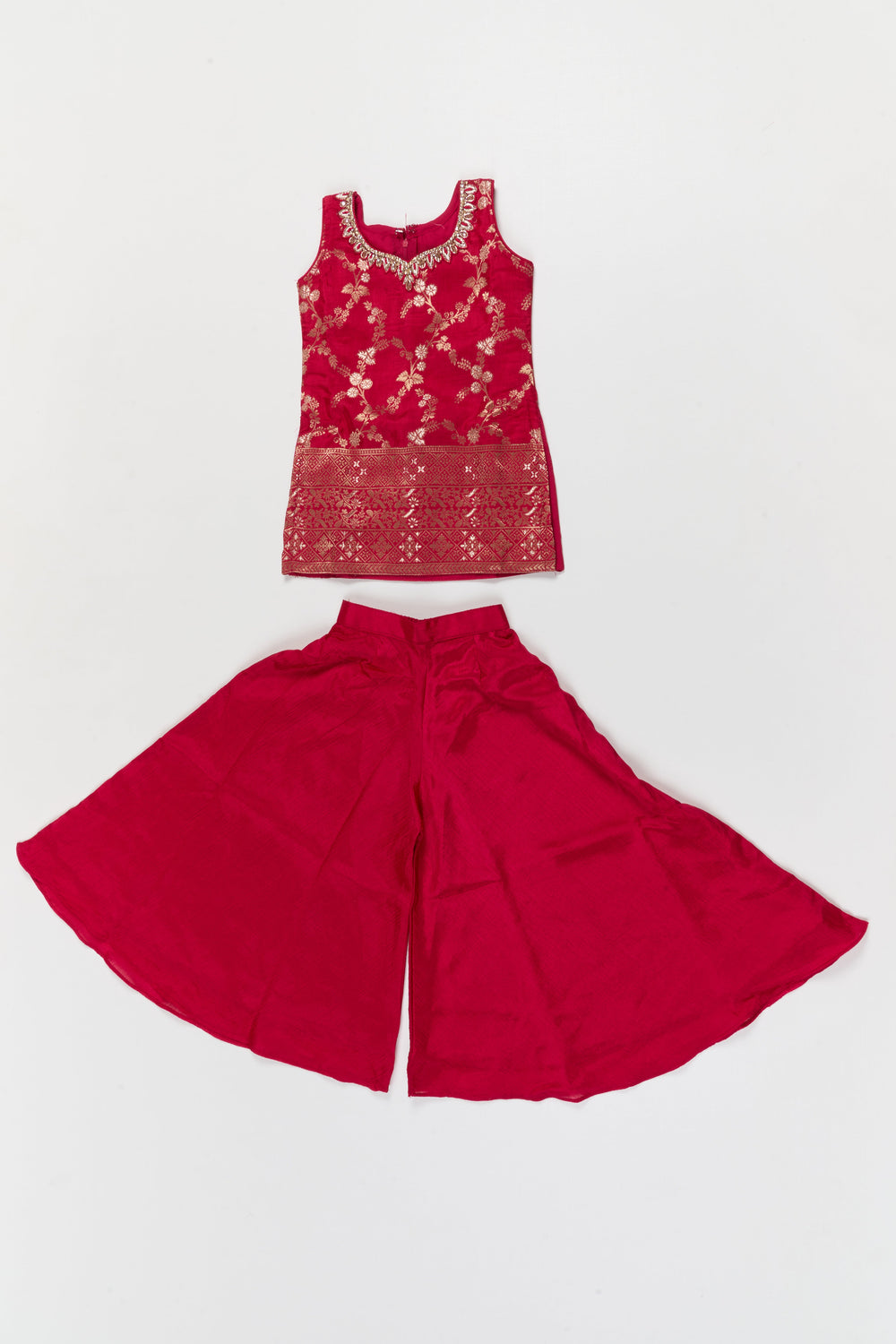 The Nesavu Girls Sharara / Plazo Set Festive Plazo Outfit for Girls with Embroidered Yoke and Tassel Dupatta Nesavu 18 (2Y) / Pink / Georgette GPS958B-18 Nesavu festive plazo outfit for girls with embroidered yoke and tassel dupatta – perfect for weddings and parties