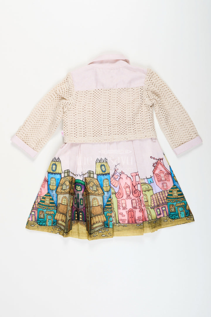The Nesavu Girls Fancy Frock Festive printed frock with matching jacket for toddler girls Nesavu Nesavu toddler girl printed frock layered jacket school functions festive photoshoots