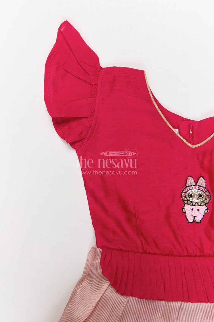 The Nesavu Silk Frock Festive Silk Frock for Baby Girls with Character Embroidery for Playful Occasions Nesavu Nesavu festive silk frock for baby girls with character motif and pleated border skirt