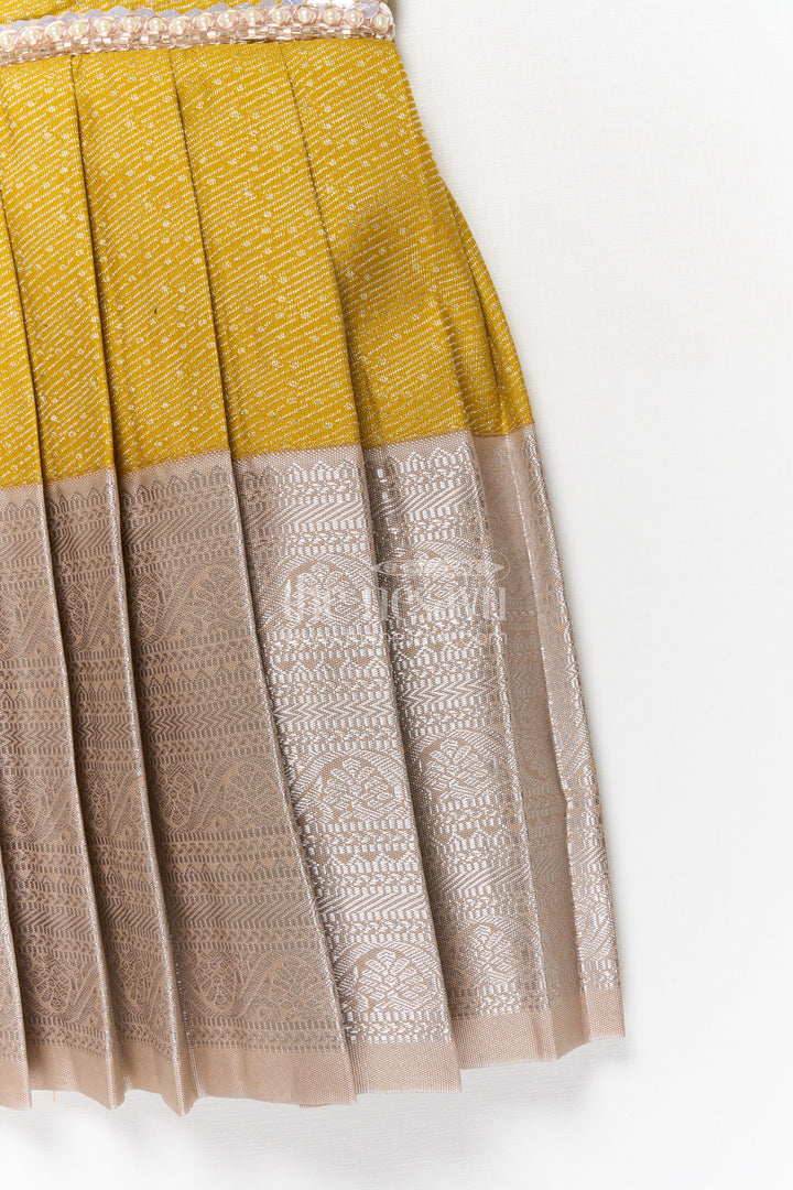 The Nesavu Girls Kanchi Silk Frock Festive Silk Frock for Girls for Family Functions and Cultural Events Nesavu Nesavu festive silk frock for girls with zari pleats and stone waist belt – ideal for family and cultural events