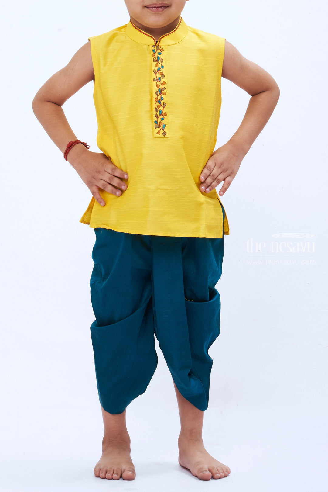 The Nesavu Boys Dothi Set Festive Yellow Dhoti Set with Traditional Indian Kurta for Boys Nesavu Boys Festive Yellow Dhoti Kurta Set | Traditional Indian Boys Clothing | The Nesavu