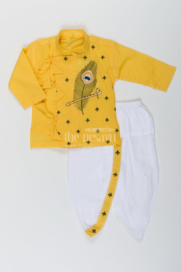 The Nesavu Boys Dothi Set Festive Yellow Krishna Dhoti Salwar Set for Boyspure Cotton Nesavu 12 (3M) / Yellow BES558A-12 Buy Nesavu Yellow Krishna Dhoti Salwar Set for Boys - Pure Cotton | Janmashtami Special