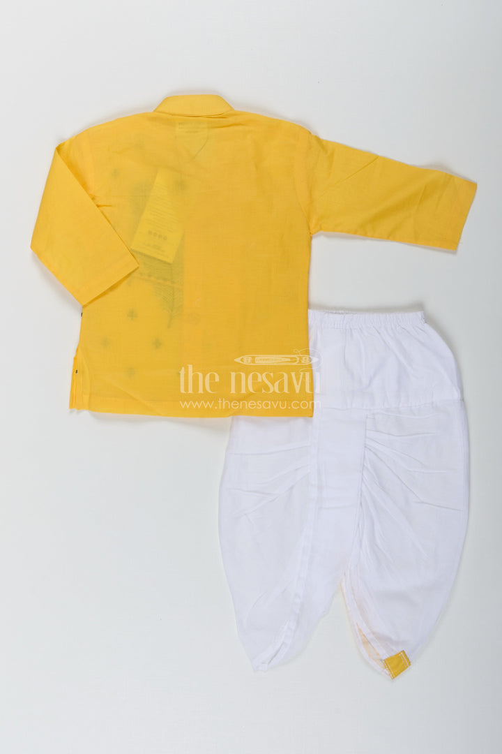 The Nesavu Boys Dothi Set Festive Yellow Krishna Dhoti Salwar Set for Boyspure Cotton Nesavu Buy Nesavu Yellow Krishna Dhoti Salwar Set for Boys - Pure Cotton | Janmashtami Special