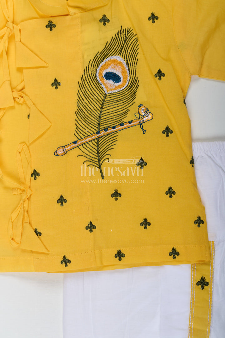 The Nesavu Boys Dothi Set Festive Yellow Krishna Dhoti Salwar Set for Boyspure Cotton Nesavu Buy Nesavu Yellow Krishna Dhoti Salwar Set for Boys - Pure Cotton | Janmashtami Special