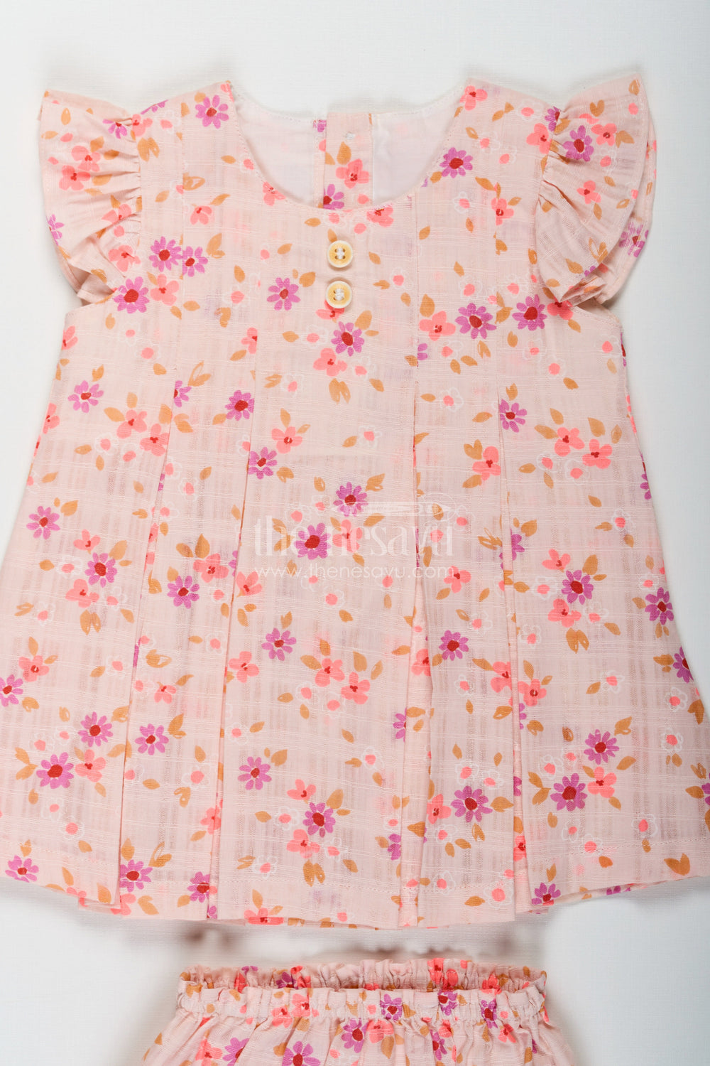 The Nesavu Baby Cotton Frocks First Birthday Frock for Baby Girls in Beige Printed Cotton with Colorful Floral Design Nesavu Nesavu First Birthday Frock Baby Girls Beige Floral Printed Cotton Bloomers