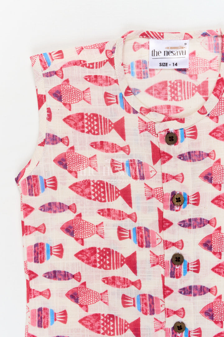 The Nesavu Baby Jablas Fish Print Baby Jabla for Breezy Beach-inspired Style Nesavu 10 (NB) / Pink / Cotton IF049A-10 Nesavu baby jabla with fish print in cotton – sleeveless top for summer and beach-inspired looks