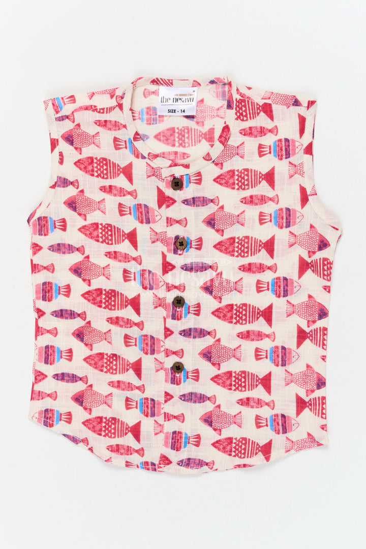 The Nesavu Baby Jablas Fish Print Baby Jabla for Breezy Beach-inspired Style Nesavu 10 (NB) / Pink / Cotton IF049A-10 Nesavu baby jabla with fish print in cotton – sleeveless top for summer and beach-inspired looks