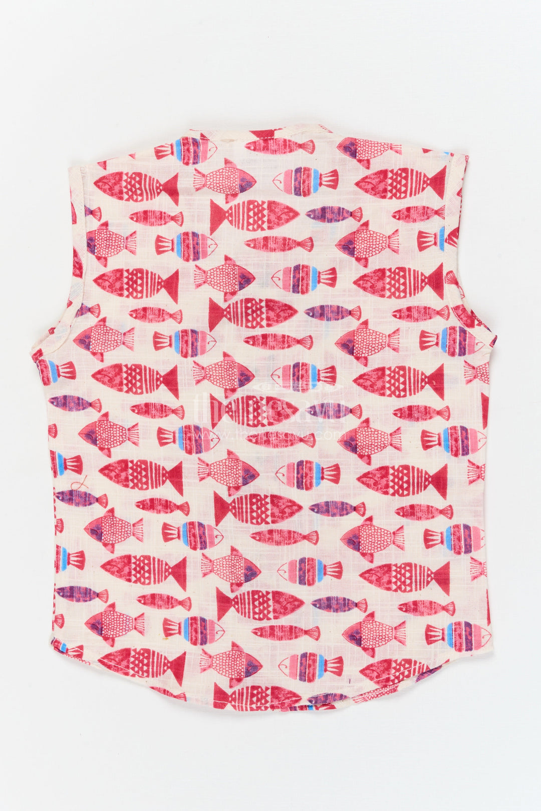 The Nesavu Baby Jablas Fish Print Baby Jabla for Breezy Beach-inspired Style Nesavu 10 (NB) / Pink / Cotton IF049A-10 Nesavu baby jabla with fish print in cotton – sleeveless top for summer and beach-inspired looks