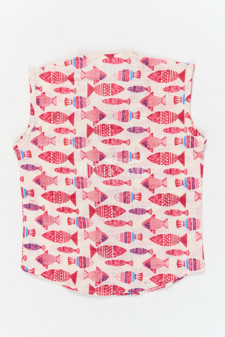 The Nesavu Baby Jablas Fish Print Baby Jabla for Breezy Beach-inspired Style Nesavu 10 (NB) / Pink / Cotton IF049A-10 Nesavu baby jabla with fish print in cotton – sleeveless top for summer and beach-inspired looks