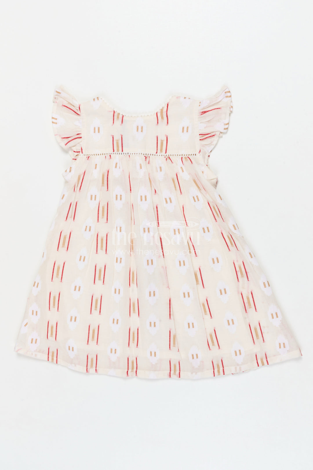 The Nesavu Girls Cotton Frock Flared Cotton Frock for Toddler Girls with Ethnic-inspired Print Nesavu 18 (2Y) / Half white / Cotton GFC2067A-18 Nesavu cotton frock for toddler girls with flared fit and ethnic print for everyday comfort
