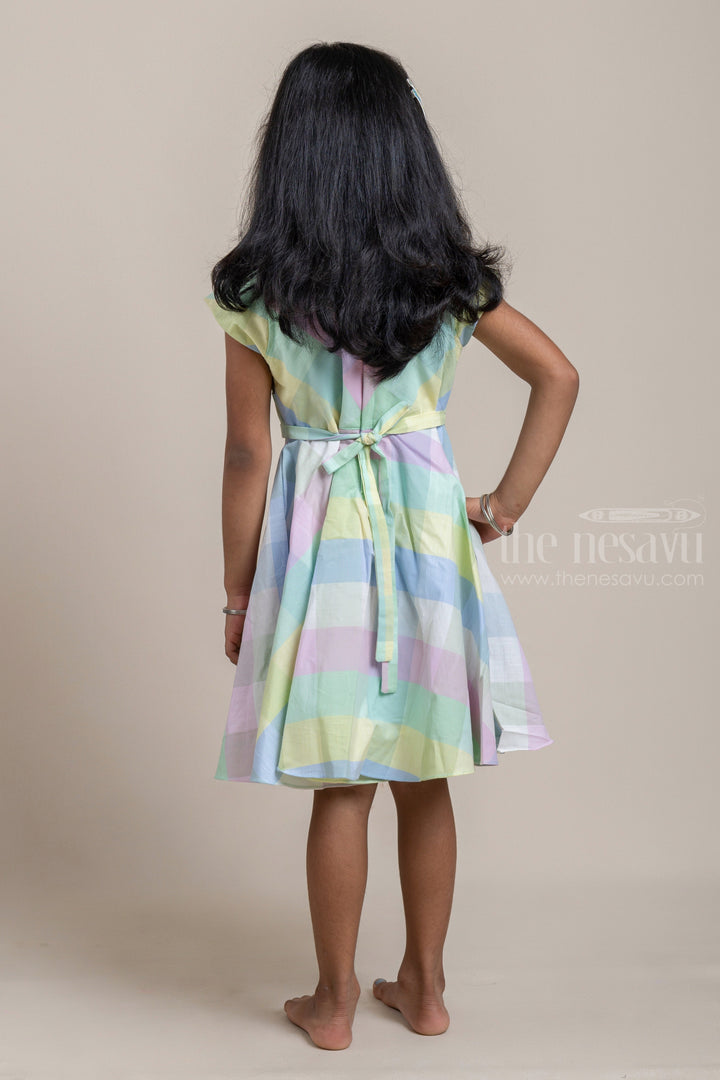 The Nesavu Frocks & Dresses Flared Pastel Colour Madras Checks Frock with Collared Neck and Belt Attachment For Girls psr silks Nesavu