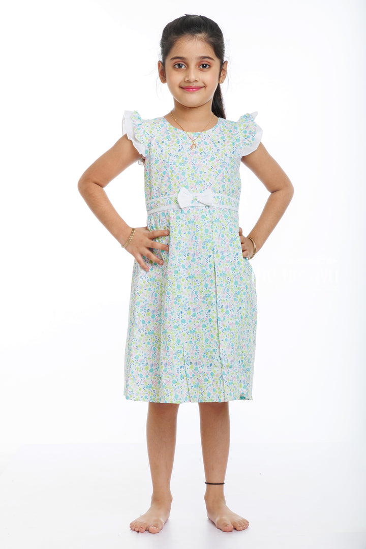 The Nesavu Girls Cotton Frock Floral Bliss Cotton Frock for Little Girls Nesavu 20 (3Y) / Green / Cotton GFC1302A-20 Buy Girls Floral Cotton Frock | Playful  Pretty Dresses for Girls | The Nesavu