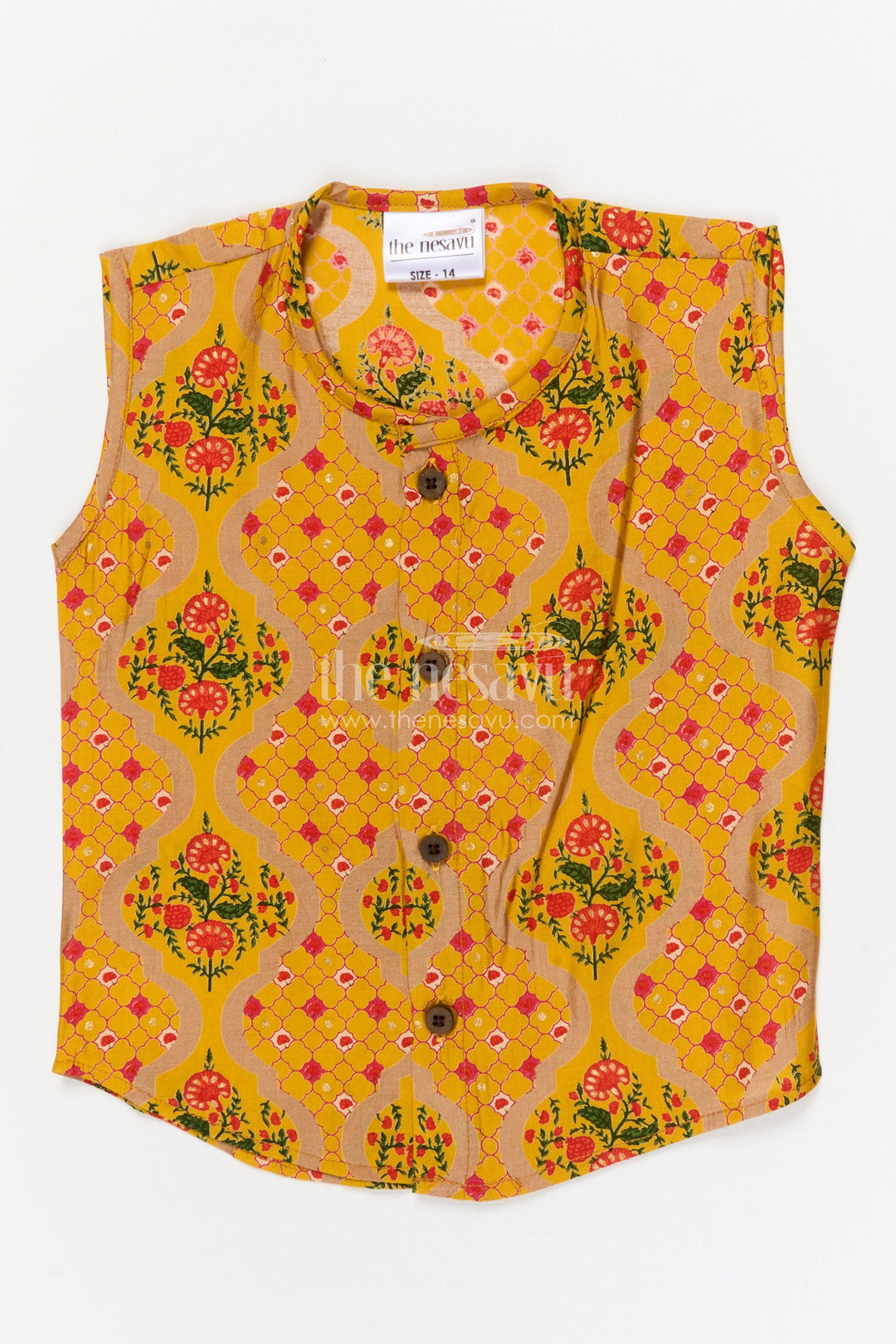 The Nesavu Baby Jablas Floral Block Print Baby Jabla for Everyday Comfort and Ethnic Charm Nesavu 10 (NB) / Yellow / Viscose Silk IF044A-10 Nesavu floral block print baby jabla in modal silk – great for ethnic charm and everyday comfort