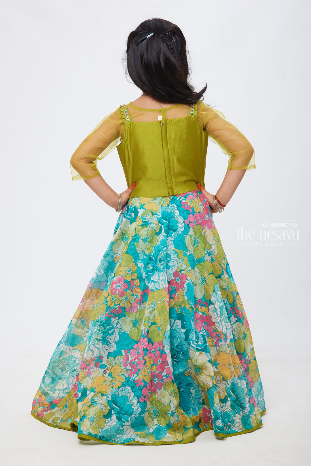 The Nesavu Girls Casual Gown Floral Bloom: Zari and Mirror Embroidered Blue Anarkali Gown for Childrens Nesavu Mesmerizing Twirls | Signature Anarkali Gowns for Every Occasion | The Nesavu