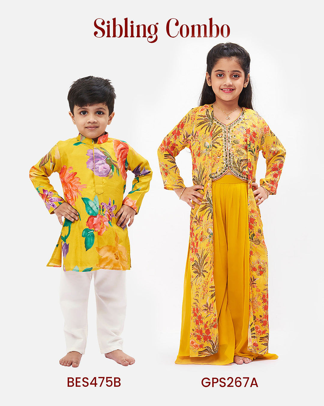 The Nesavu Girls Sharara / Plazo Set Floral Crop Top and Palazzo Pant Set with Jacket for Girls - Sunny Yellow Nesavu Girls Yellow Floral Crop Top Palazzo Set | Stylish Jacket Outfit for Kids | The Nesavu