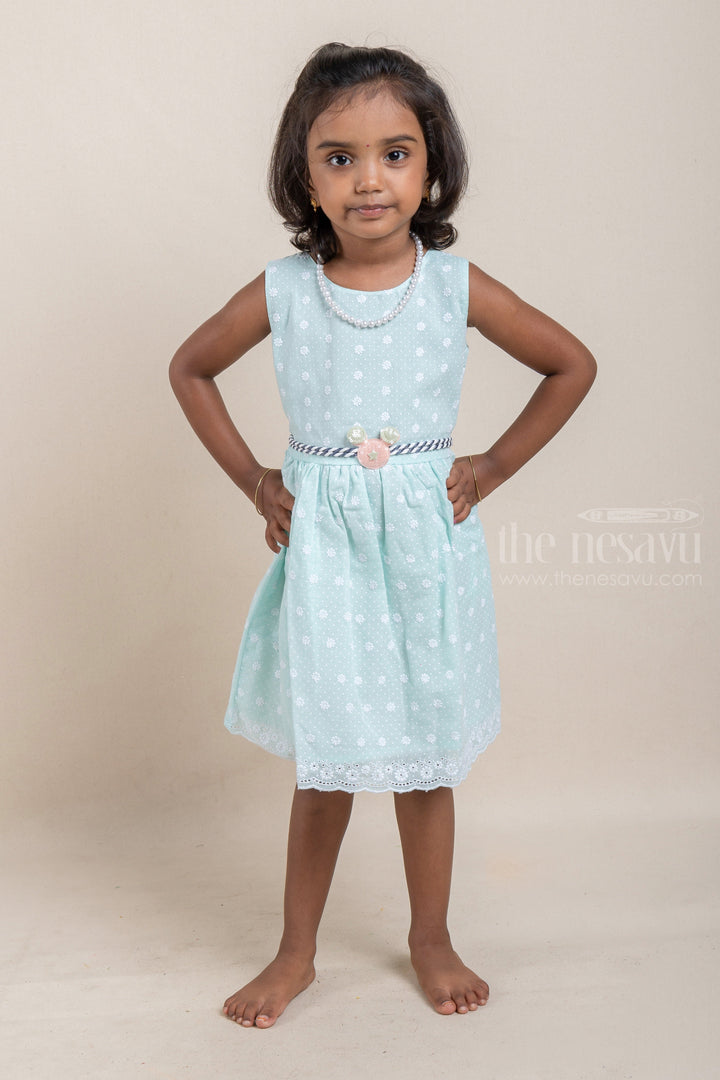The Nesavu Baby Cotton Frocks Floral Embroidered and Polka Dots Printed Blue Bamboo Cotton Frock For Baby Girls Nesavu 14 (6M) / Blue / Cotton BFJ423A Floral Embroidered and Polka Dots Printed Blue Bamboo Cotton Baby Frock | The Nesavu