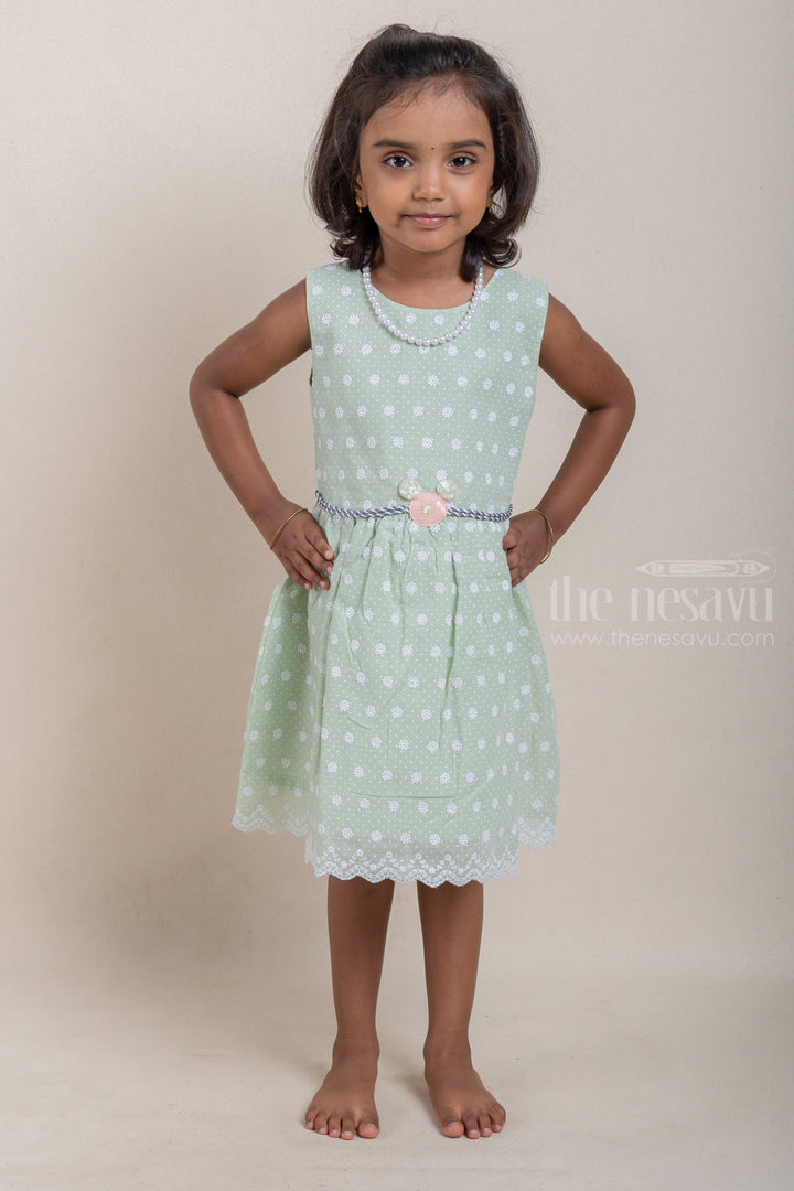 The Nesavu Baby Cotton Frocks Floral Embroidered and Polka Dots Printed Green Bamboo Cotton Frock For Baby Girls Nesavu 14 (6M) / Green / Cotton BFJ423B-14 Floral Embroidered and Polka Dots Printed Green Bamboo Cotton Baby Frock | The Nesavu