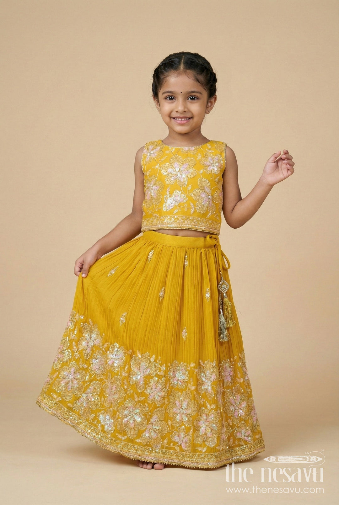 The Nesavu Girls Lehenga Choli Floral Embroidered Lehenga Choli for Girls for Weddings and Festive Events Nesavu 16 (1Y) / Yellow GL765A-16 Nesavu floral embroidered lehenga choli girls georgette perfect weddings festive events