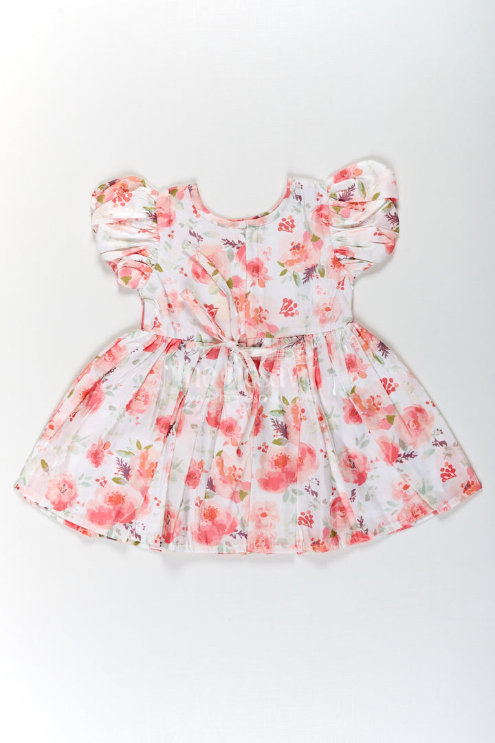 The Nesavu Baby Fancy Frock Floral Frock Dress for Baby Girls in Glaza Satin Organza with Puff Sleeves and Floral Appliqué Nesavu Nesavu Floral Frock Dress Baby Girls Glaza Satin Organza Puff Sleeves Floral Appliqu