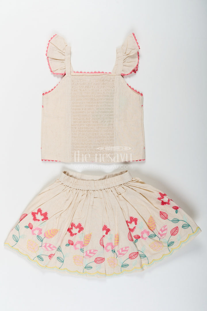 The Nesavu Baby Cotton Frocks Floral Frock Suit for Babies in Soft Cotton with Embroidered Skirt and Cute Ruffle Strap Top Nesavu Nesavu Baby Girls Floral Frock Suit Cotton Colorful Embroidered Skirt Ruffle Strap Top