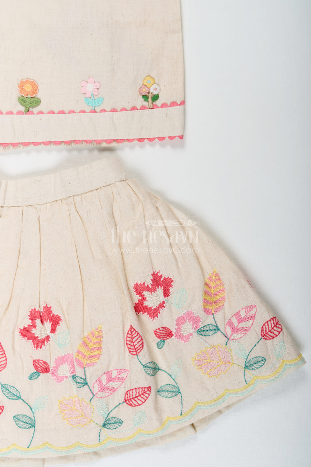The Nesavu Baby Cotton Frocks Floral Frock Suit for Babies in Soft Cotton with Embroidered Skirt and Cute Ruffle Strap Top Nesavu Nesavu Baby Girls Floral Frock Suit Cotton Colorful Embroidered Skirt Ruffle Strap Top