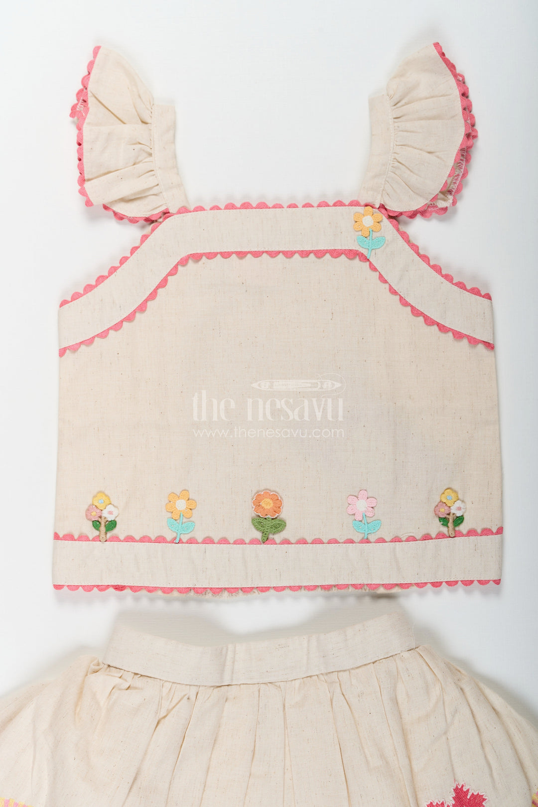 The Nesavu Baby Cotton Frocks Floral Frock Suit for Babies in Soft Cotton with Embroidered Skirt and Cute Ruffle Strap Top Nesavu Nesavu Baby Girls Floral Frock Suit Cotton Colorful Embroidered Skirt Ruffle Strap Top