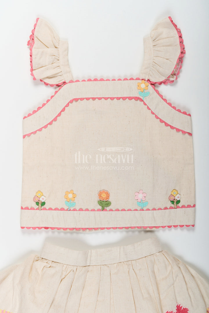 The Nesavu Baby Cotton Frocks Floral Frock Suit for Babies in Soft Cotton with Embroidered Skirt and Cute Ruffle Strap Top Nesavu Nesavu Baby Girls Floral Frock Suit Cotton Colorful Embroidered Skirt Ruffle Strap Top