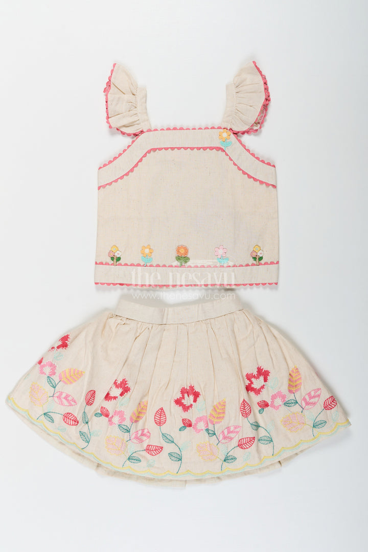 The Nesavu Baby Cotton Frocks Floral Frock Suit for Babies in Soft Cotton with Embroidered Skirt and Cute Ruffle Strap Top Nesavu Nesavu Baby Girls Floral Frock Suit Cotton Colorful Embroidered Skirt Ruffle Strap Top