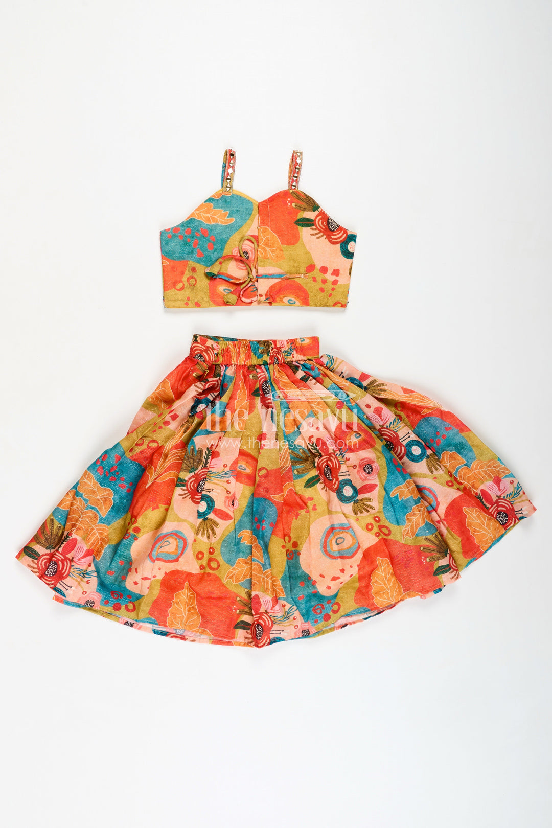 The Nesavu Girls Lehenga Choli Floral Ghagra for Girls Mirror Work Family Function Wear Nesavu Nesavu Kids Floral Ghagra Lehenga Embroidered Top Dupatta Engagement Family Occasions