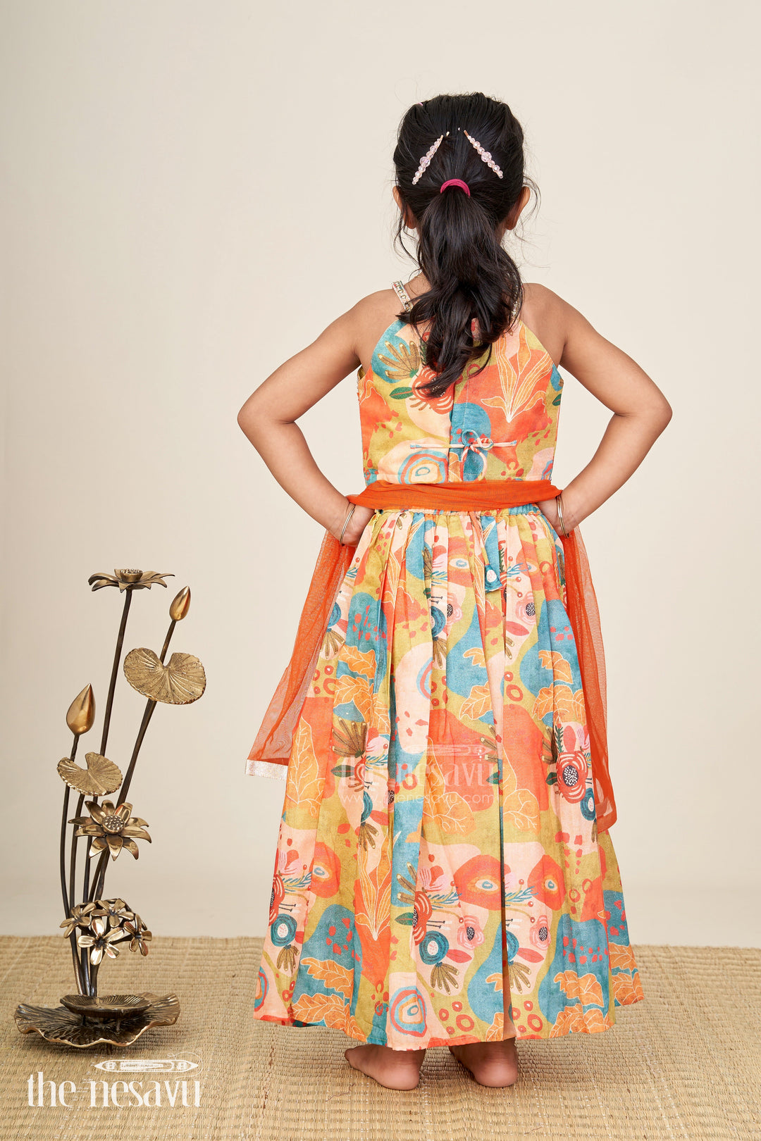 The Nesavu Girls Lehenga Choli Floral Ghagra For Girls Mirror Work Family Function Wear Nesavu Nesavu Kids Floral Ghagra Lehenga Embroidered Top Dupatta Engagement Family Occasions