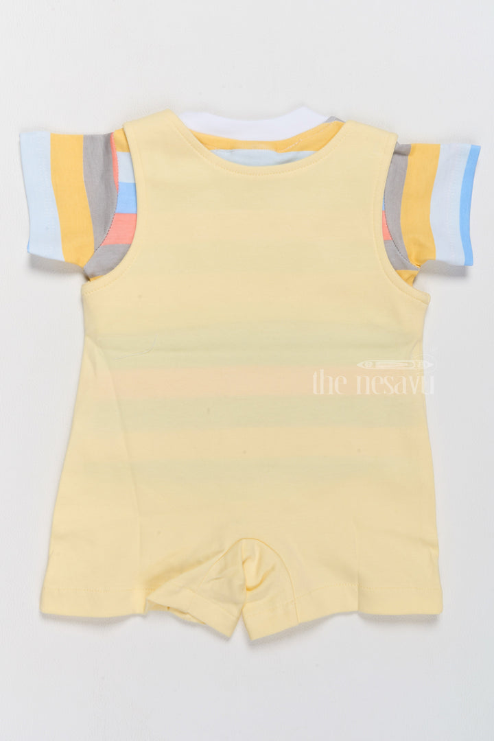 The Nesavu Baby Casual Sets Floral Infant Dress Cotton Yellow Car Print Romper with Striped T-Shirt Nesavu Nesavu Floral Infant Dress Cotton Yellow Car Print Romper Striped T-Shirt