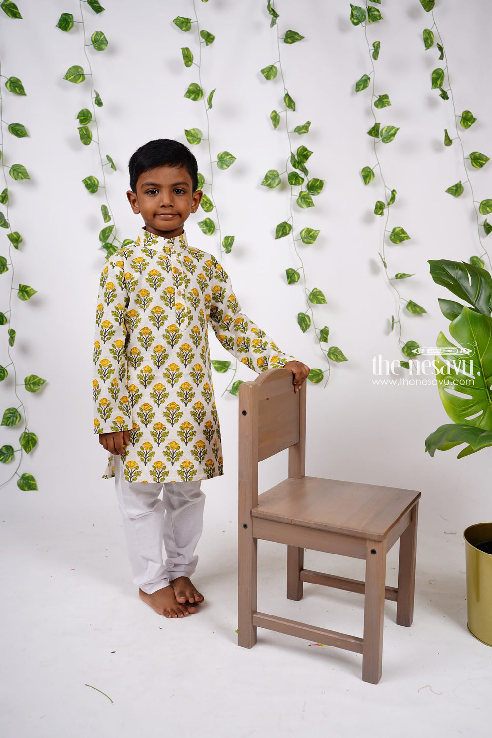 The Nesavu Boys Kurtha Set Floral Jaipur Block Printed Kurta Suit with Pyjama for Boys Nesavu Shop Kurta Dresses For Boys | Party Wear Kurta Online | The Nesavu